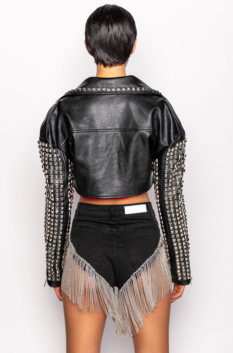 THE ESSENTIAL MOTO JACKET WITH STUDDED ARMS