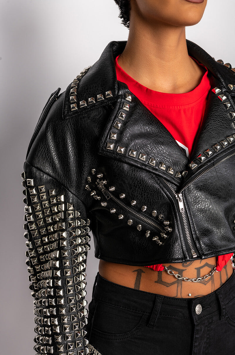 THE ESSENTIAL MOTO JACKET WITH STUDDED ARMS