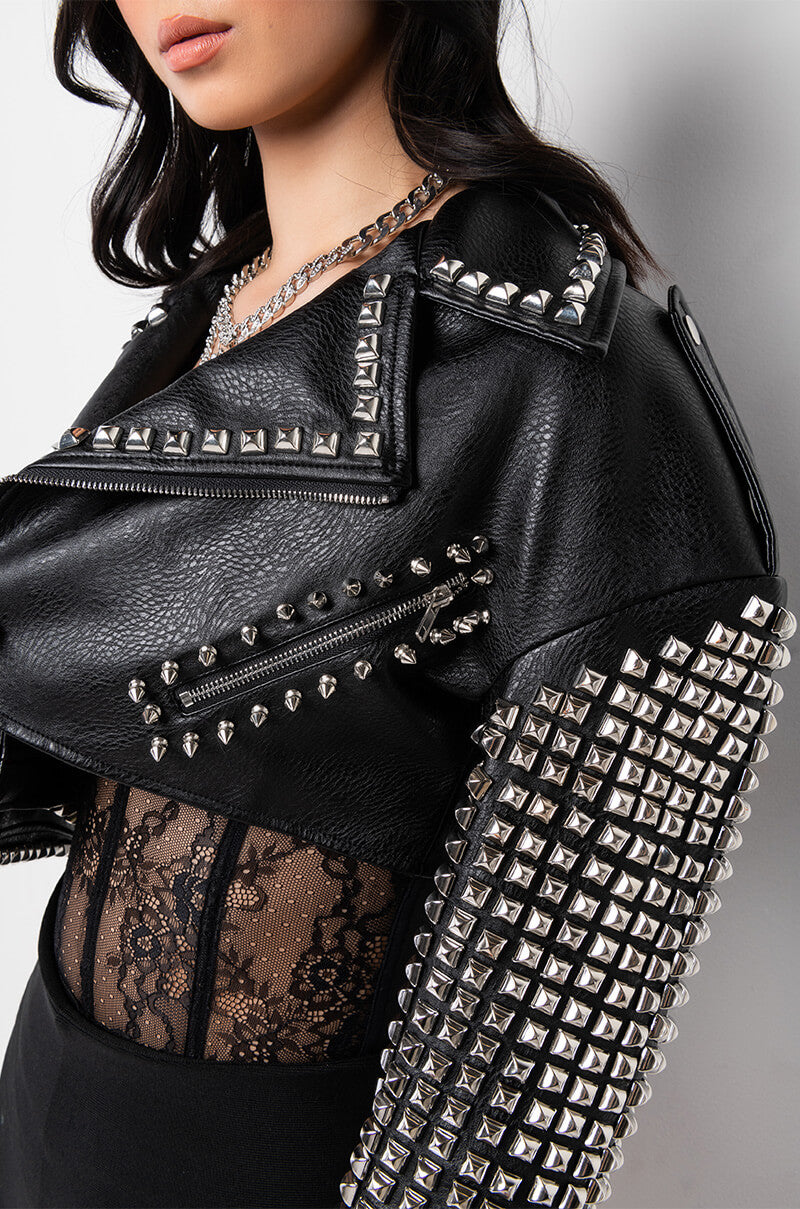 THE ESSENTIAL MOTO JACKET WITH STUDDED ARMS