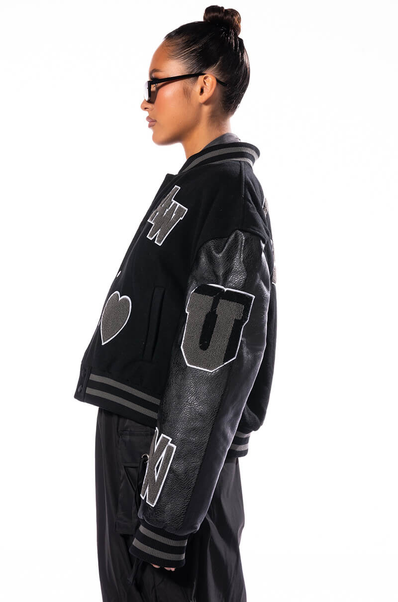 RUELA BLACK OUT OVERSIZED VARSITY BOMBER