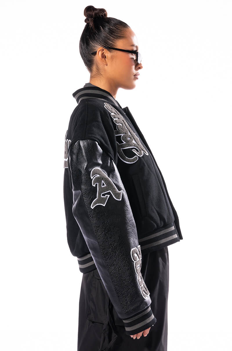 RUELA BLACK OUT OVERSIZED VARSITY BOMBER