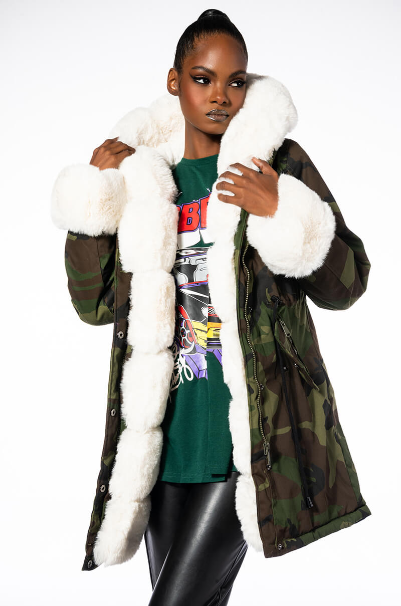 FUR LINED CAMO COAT
