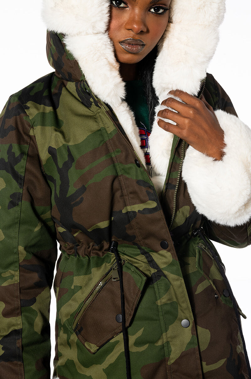 FUR LINED CAMO COAT