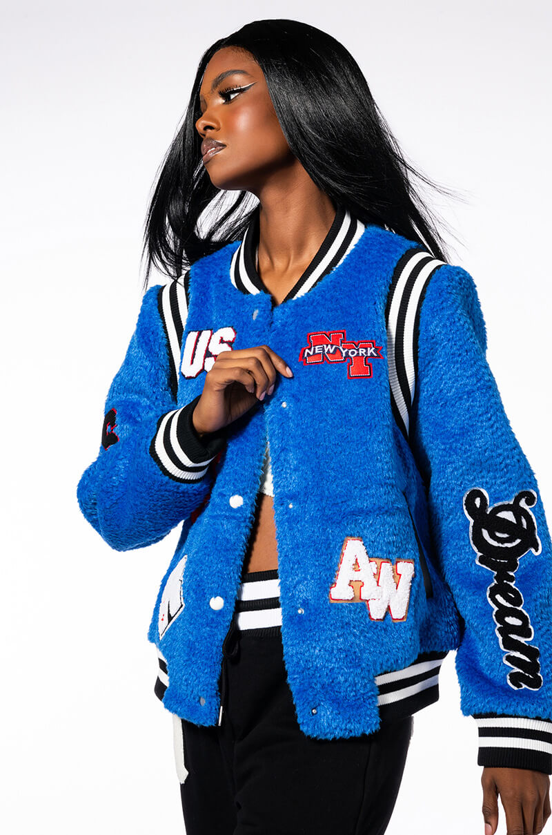 WELCOME BACK TEDDY VARSITY JACKET