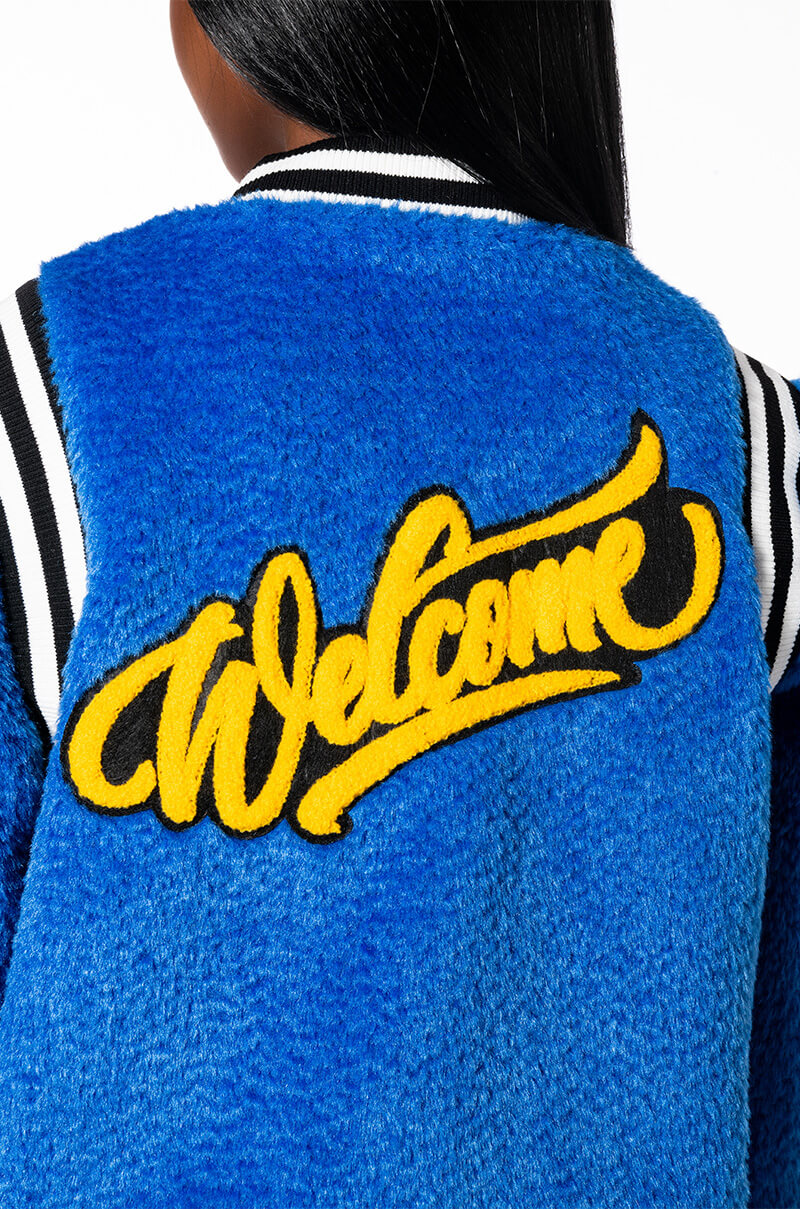 WELCOME BACK TEDDY VARSITY JACKET