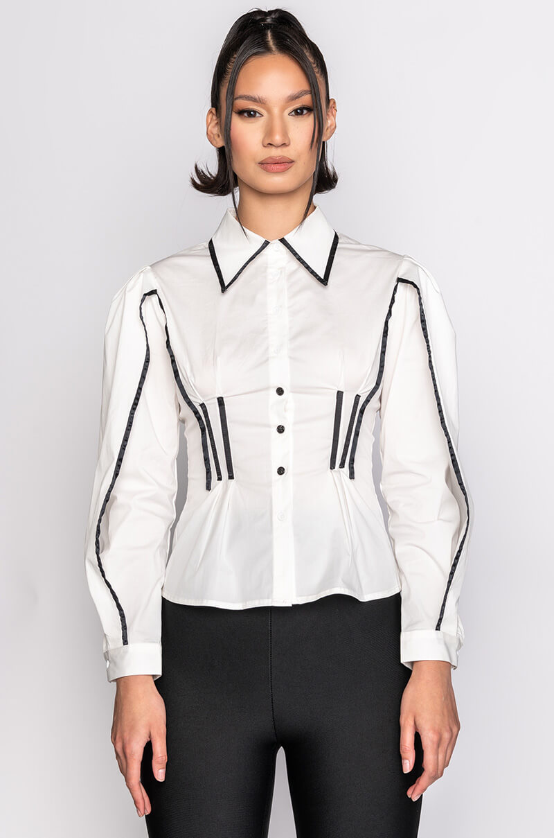 BARDOT CONTRAST TRIM BUTTON DOWN BLOUSE