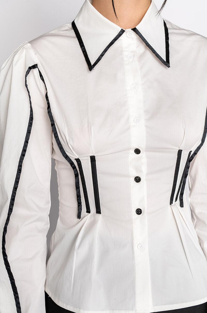 BARDOT CONTRAST TRIM BUTTON DOWN BLOUSE
