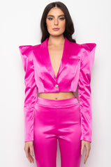 BE MY VALENTINE SATIN CROP BLAZER WITH OPEN BACK