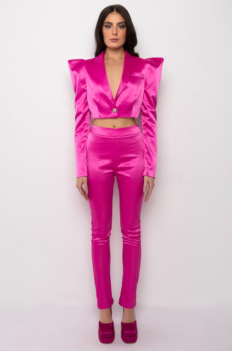 BE MY VALENTINE SATIN CROP BLAZER WITH OPEN BACK