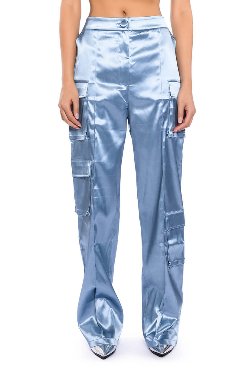 BEAUTY RAINS SATIN CARGO PANTS