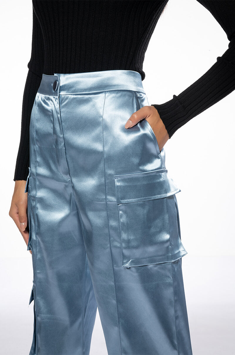 BEAUTY RAINS SATIN CARGO PANTS