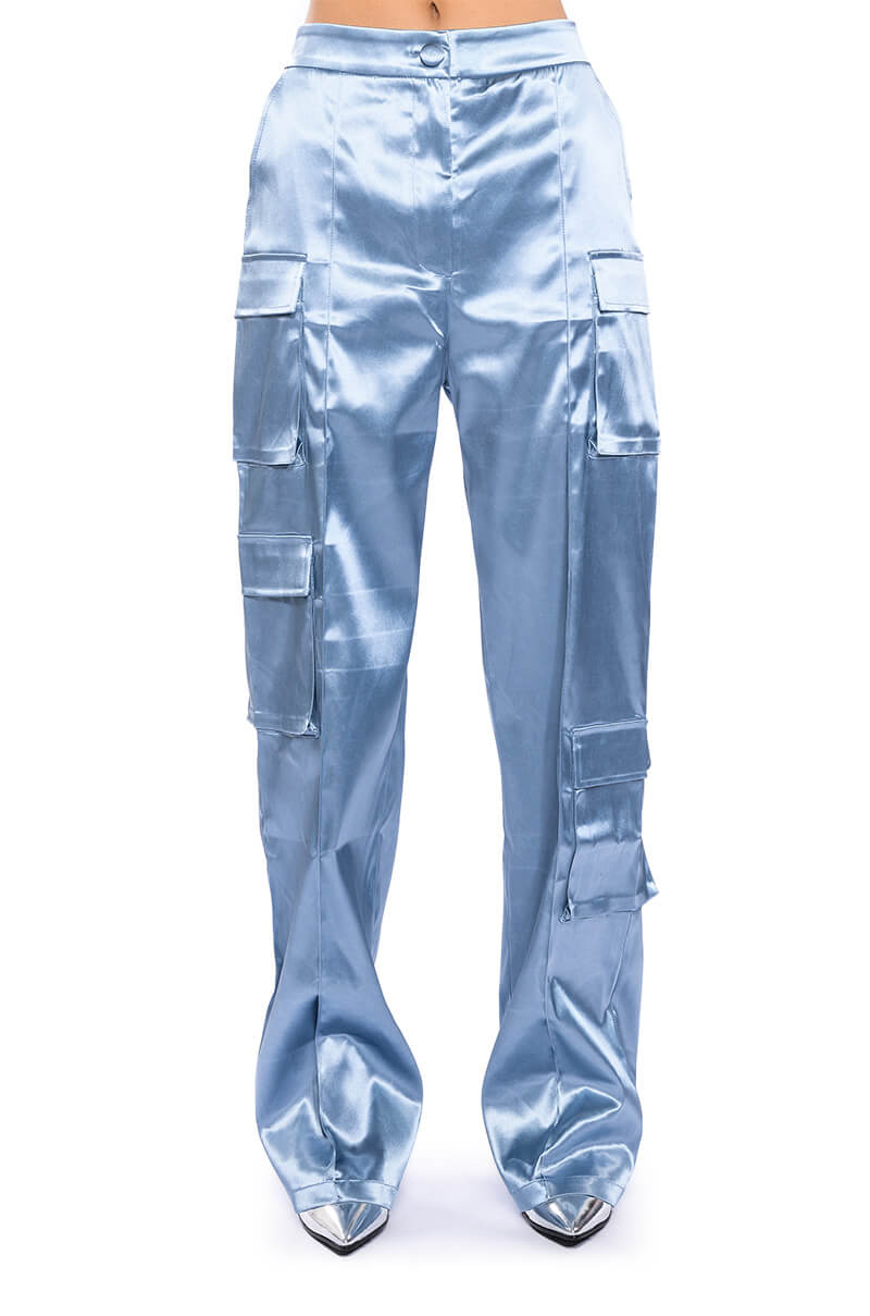 BEAUTY RAINS SATIN CARGO PANTS