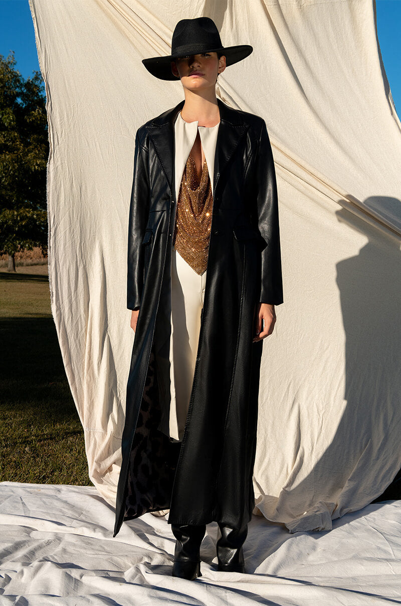 KIM LONG PU TRENCH WITH CHEETAH LINING