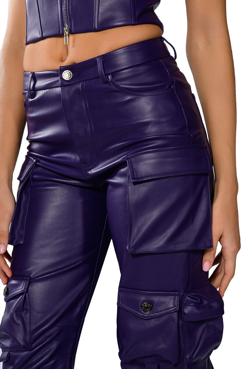 BONNE SOIREE CARGO FAUX LEATHER PANTS