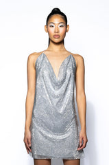 COWL NECK SPARKLE MINI DRESS