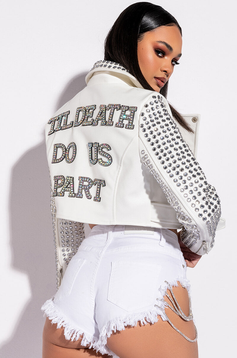 CALL MY NAME RHINESTONE STRING DENIM SHORTS