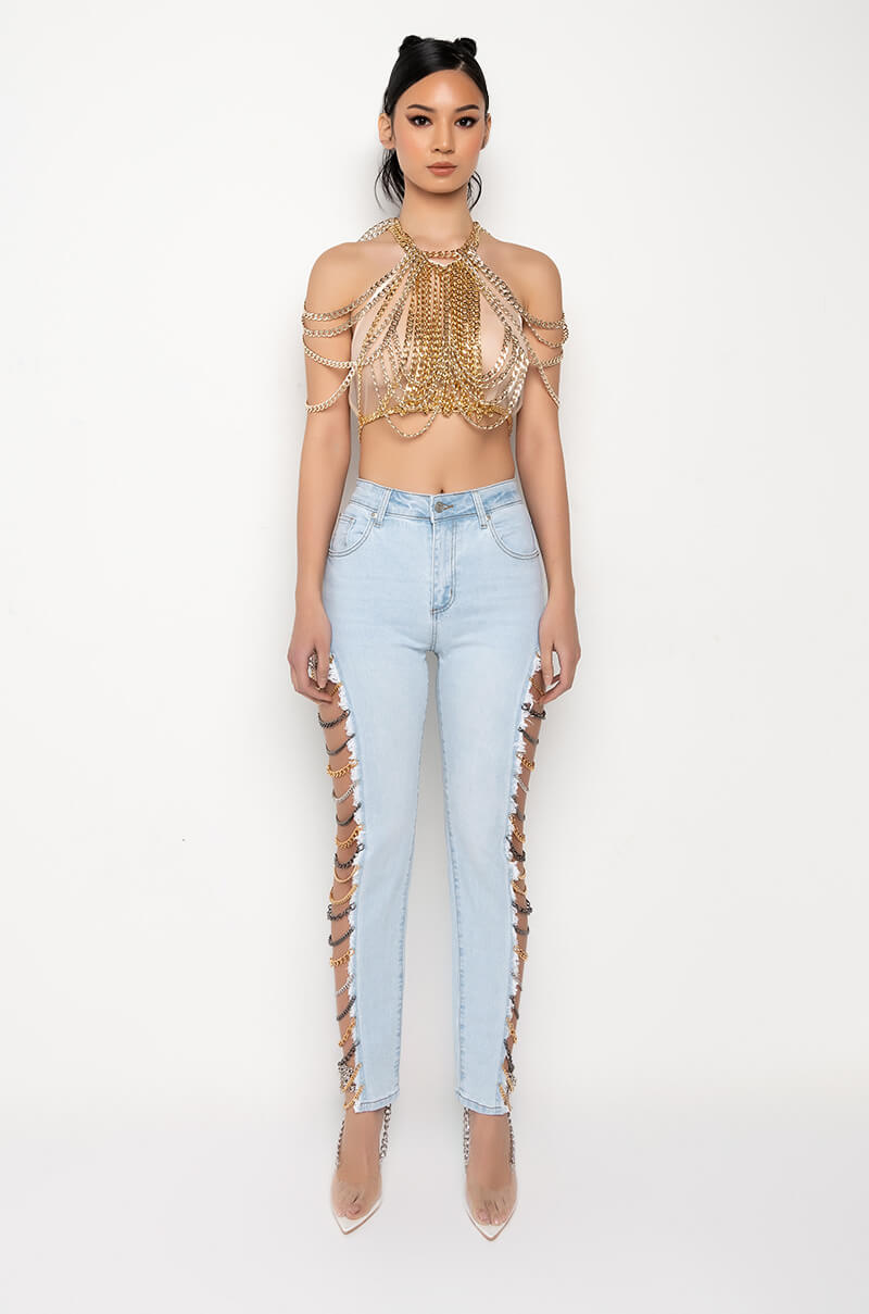 CANT GET AWAY FROM ME CHAIN SKINNY JEANS