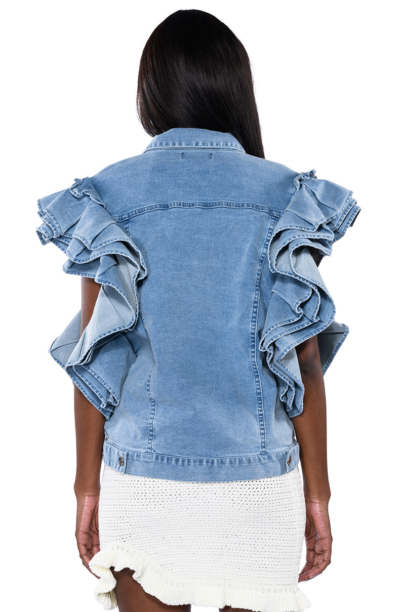 CARLOTTA RUFFLE SLEEVE DENIM VEST