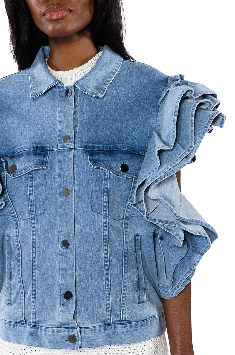 CARLOTTA RUFFLE SLEEVE DENIM VEST