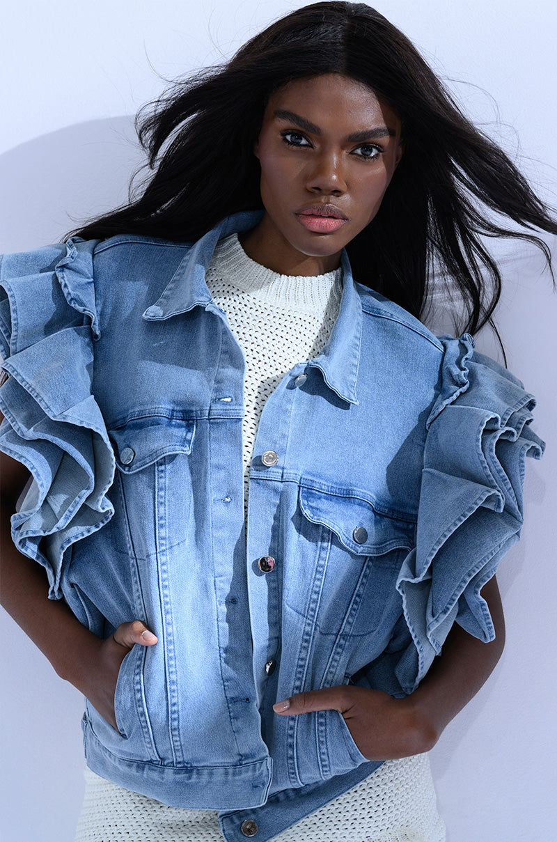 CARLOTTA RUFFLE SLEEVE DENIM VEST