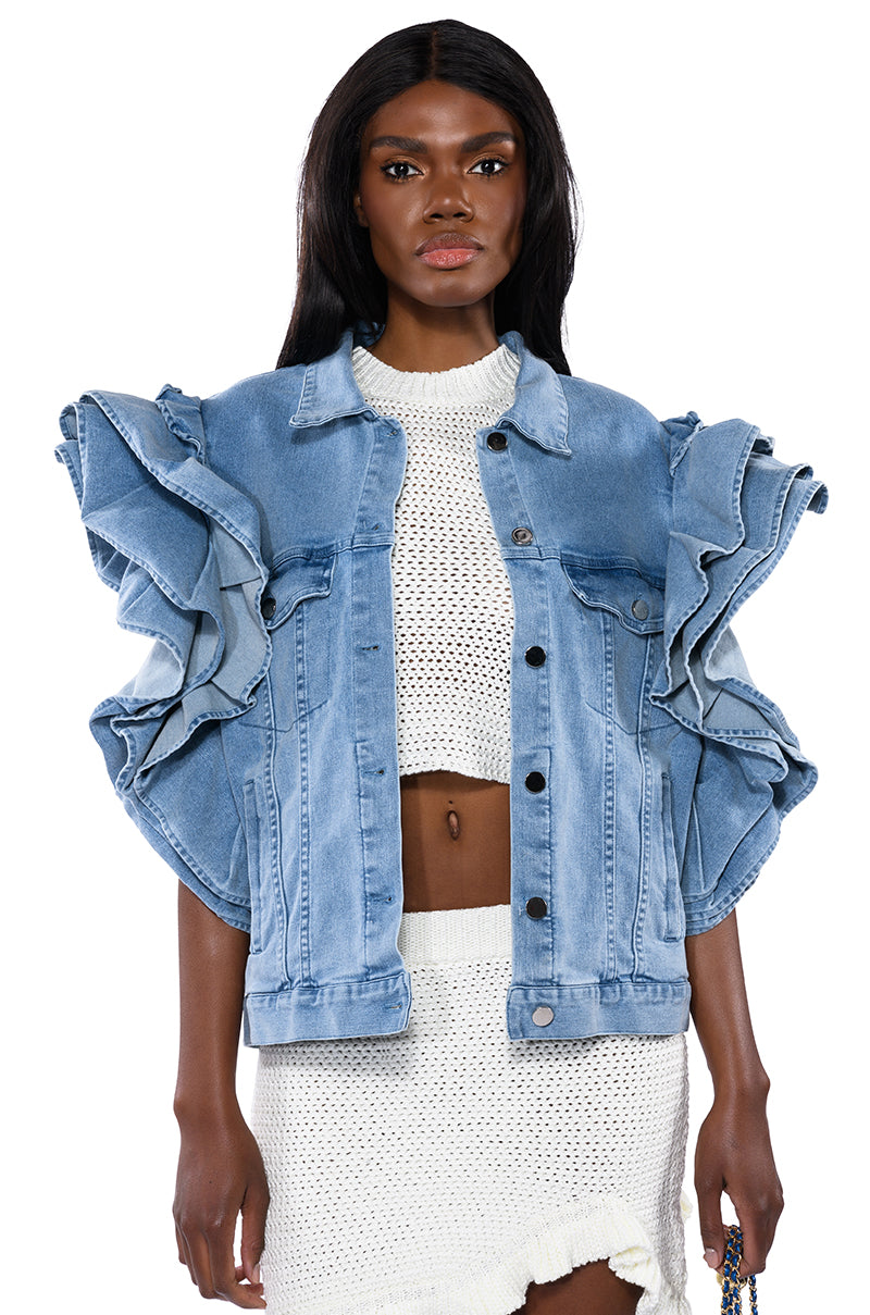 CARLOTTA RUFFLE SLEEVE DENIM VEST