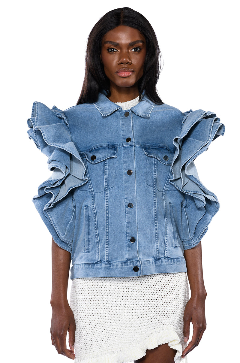 CARLOTTA RUFFLE SLEEVE DENIM VEST
