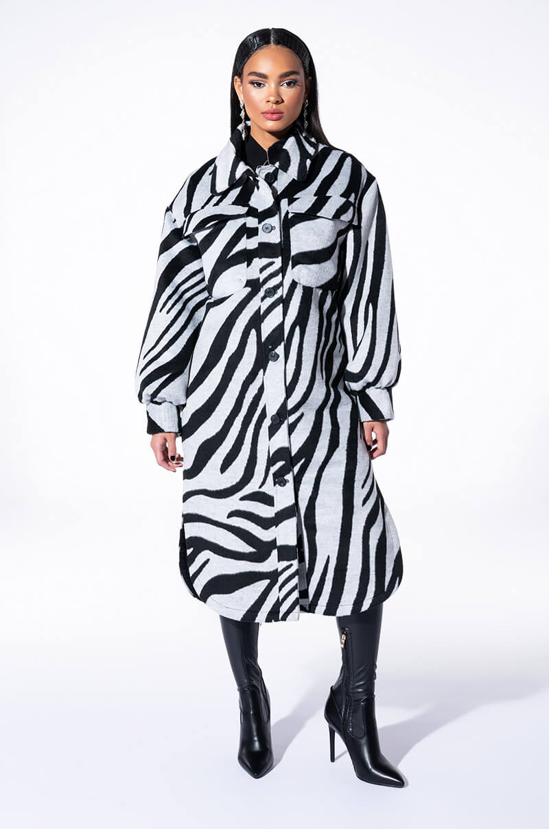 ZEBRA WOOL LIKE TRENCH SHACKET
