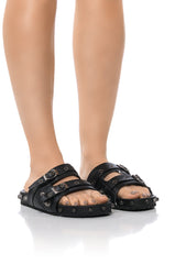 COMBOO EMBELLISHED FLAT SANDAL BLACK