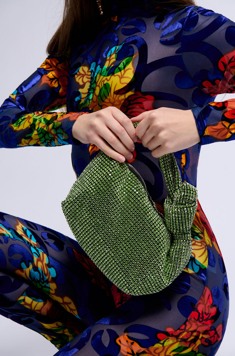 COME CLOSER RHINESTONE PURSE IN BLACK