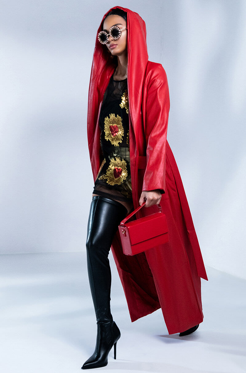 COME ON MR DJ PLEATHER TRENCH DRESS