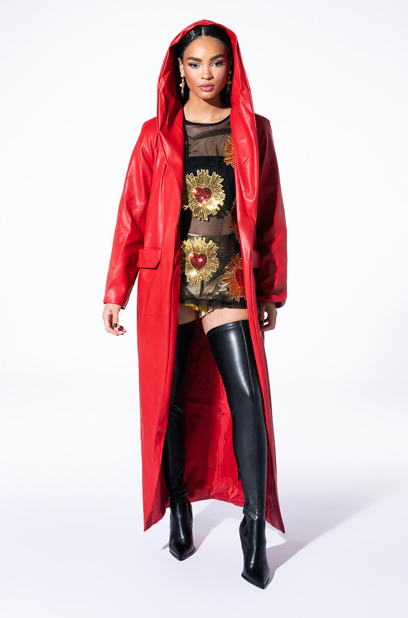 COME ON MR DJ PLEATHER TRENCH DRESS