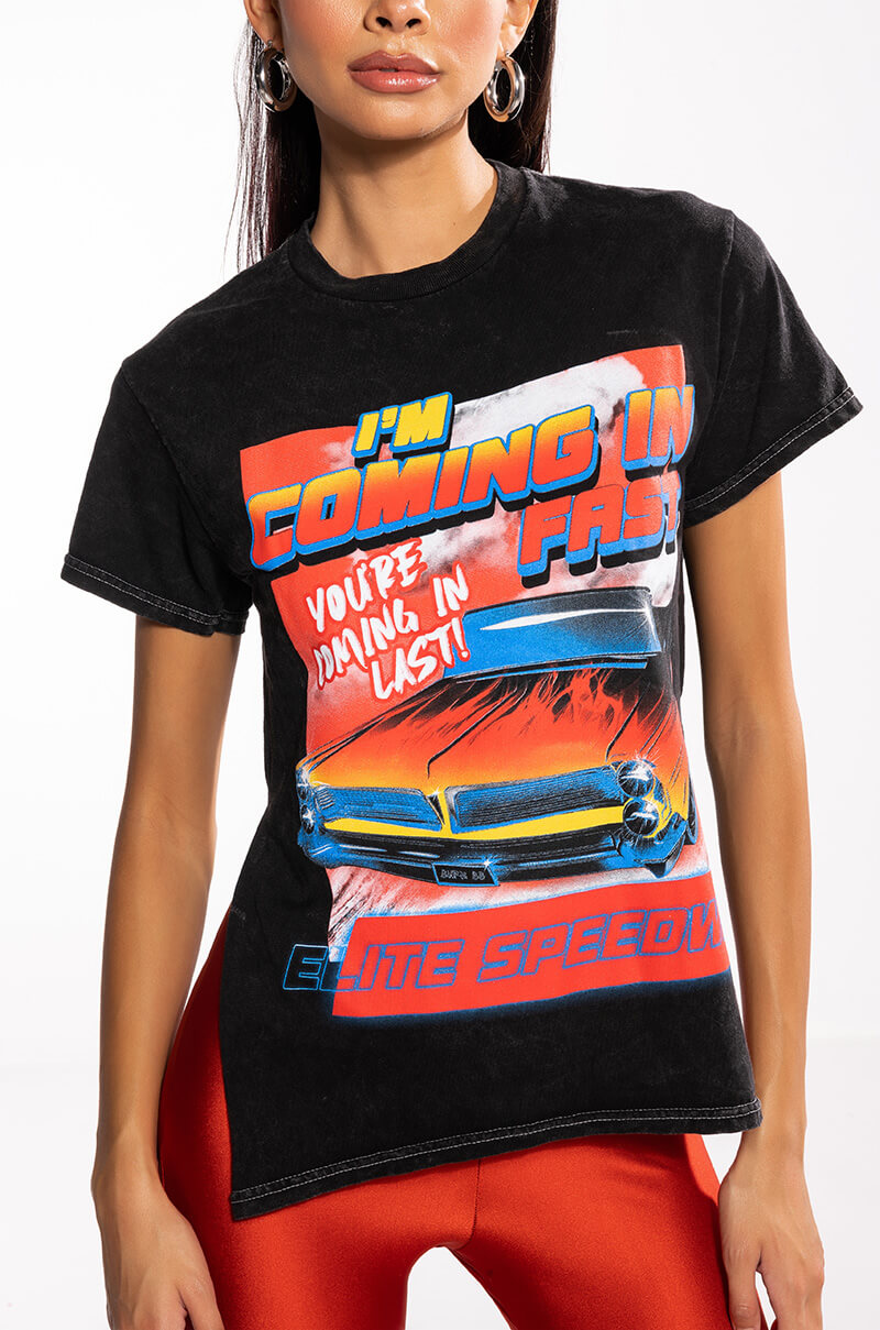 COMING IN FIRST CREW NECK GRAPHIC TSHIRT