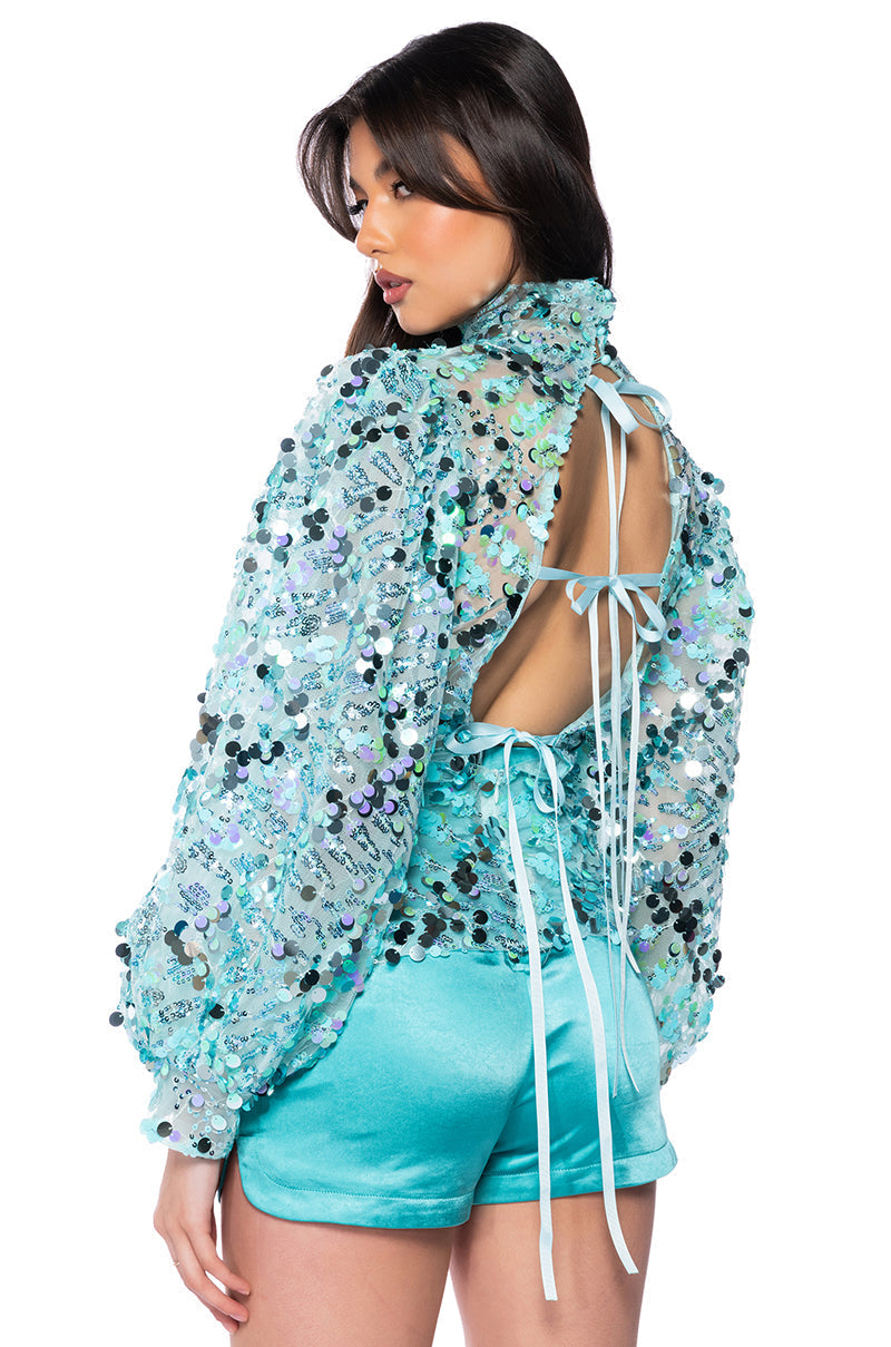 CONFETTI LONG SLEEVE MOCK NECK BLOUSE