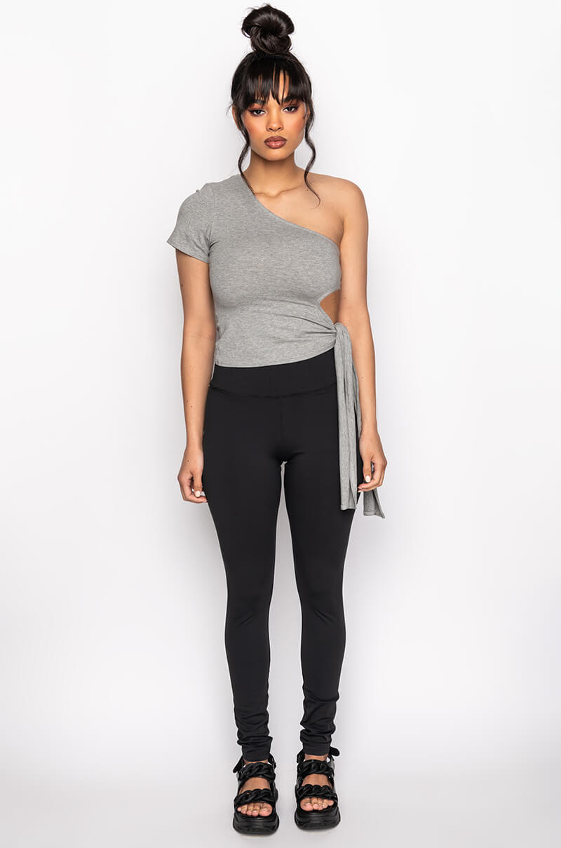 CORA ONE SHOULDER CUT OUT SIDE TIE T SHIRT