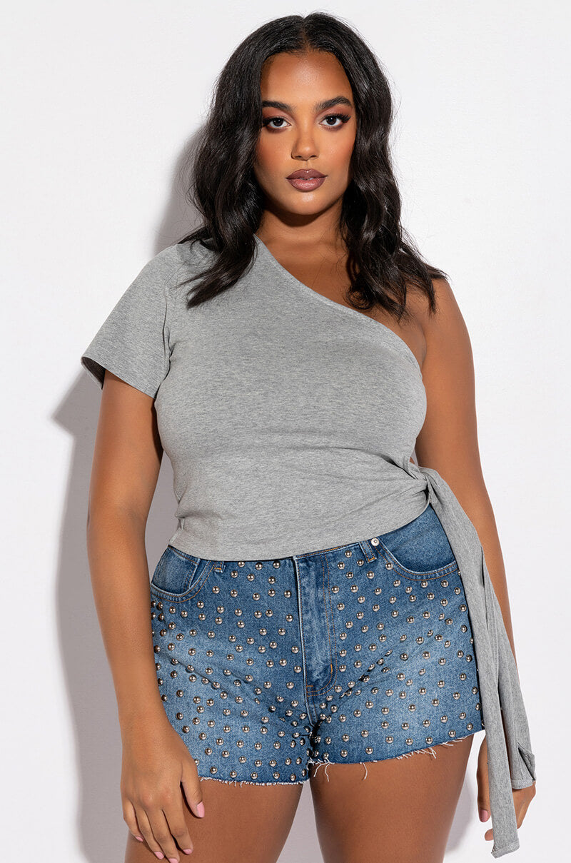 CORA ONE SHOULDER CUT OUT SIDE TIE T SHIRT