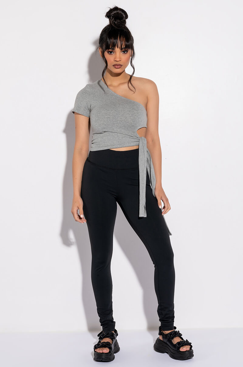 CORA ONE SHOULDER CUT OUT SIDE TIE T SHIRT