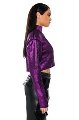 COSMO METALLIC COATED CROP TURTLENECK SWEATER