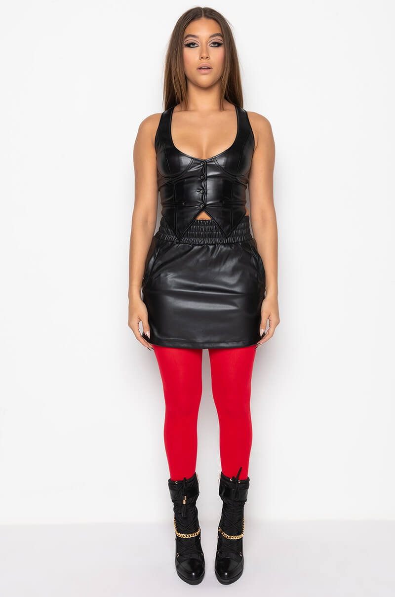 COSMO PLEATHER MINI SKIRT BLACK