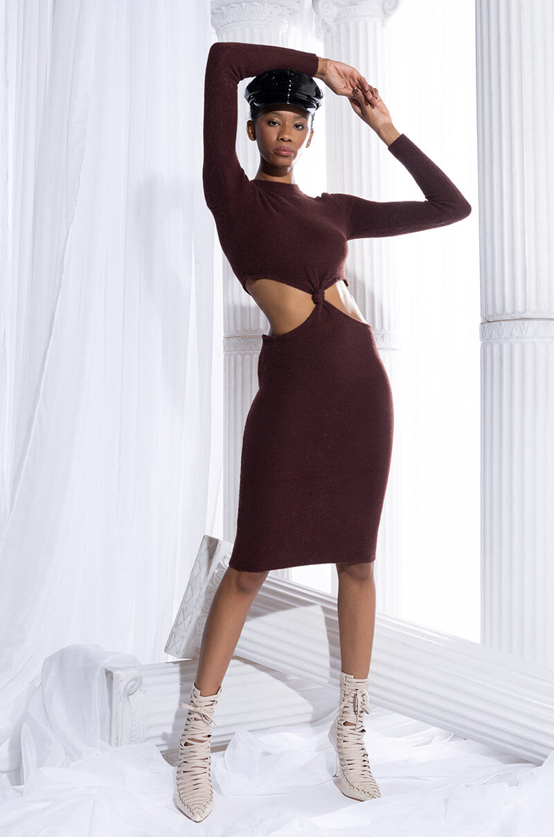 COZY BUT CUTE PLUSH SWEATER MIDI DRESS DARK BROWN