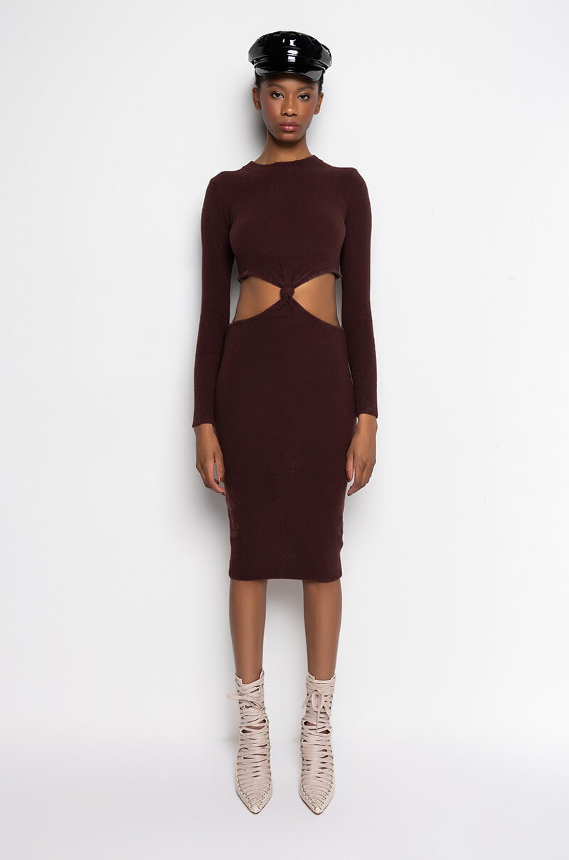 COZY BUT CUTE PLUSH SWEATER MIDI DRESS DARK BROWN