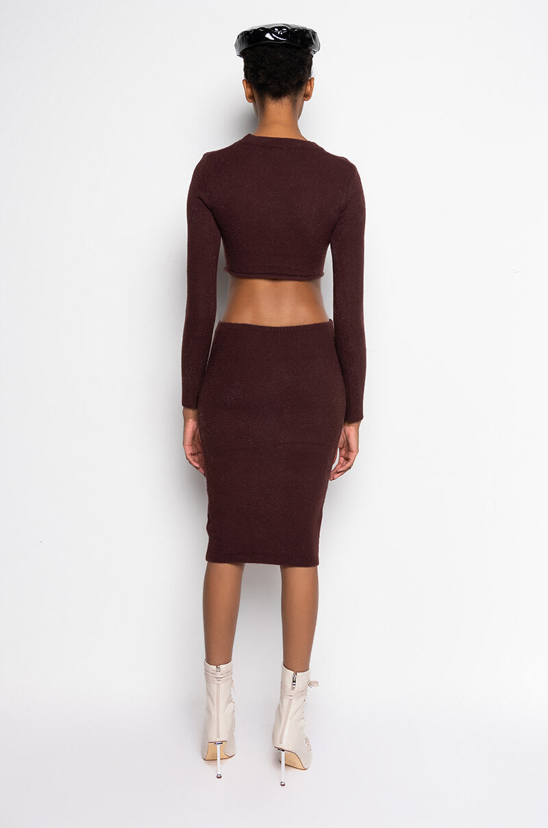 COZY BUT CUTE PLUSH SWEATER MIDI DRESS DARK BROWN