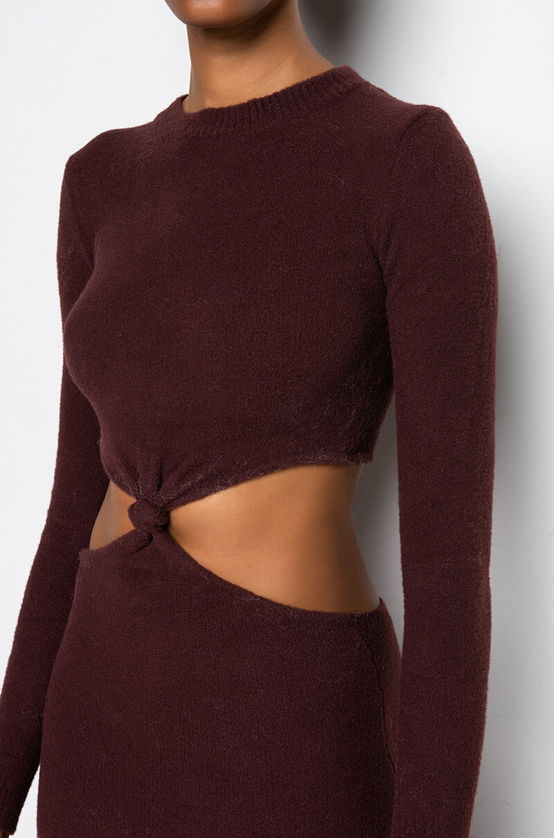 COZY BUT CUTE PLUSH SWEATER MIDI DRESS DARK BROWN