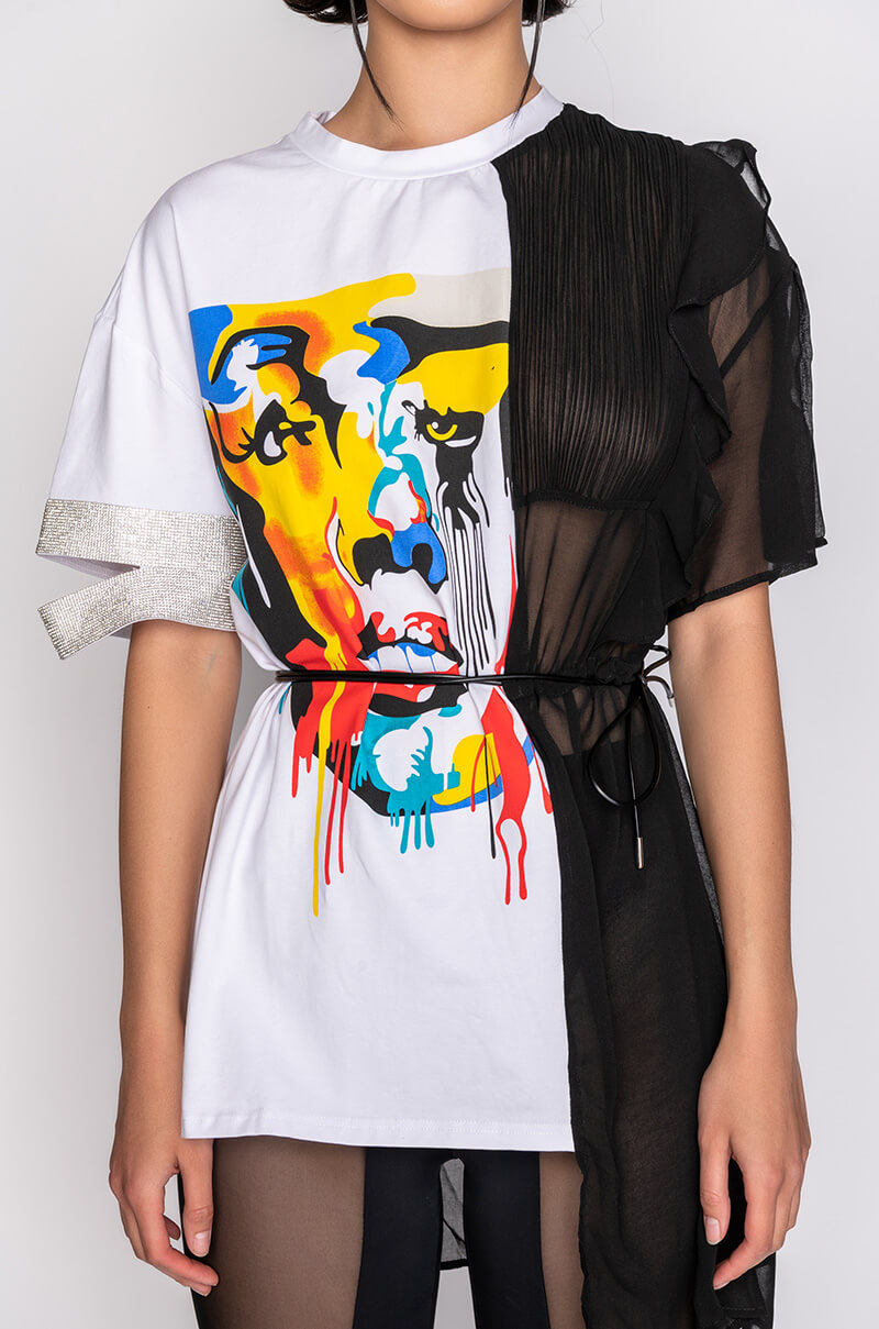 CRAZY SEXY COOL MIX FABRIC T SHIRT