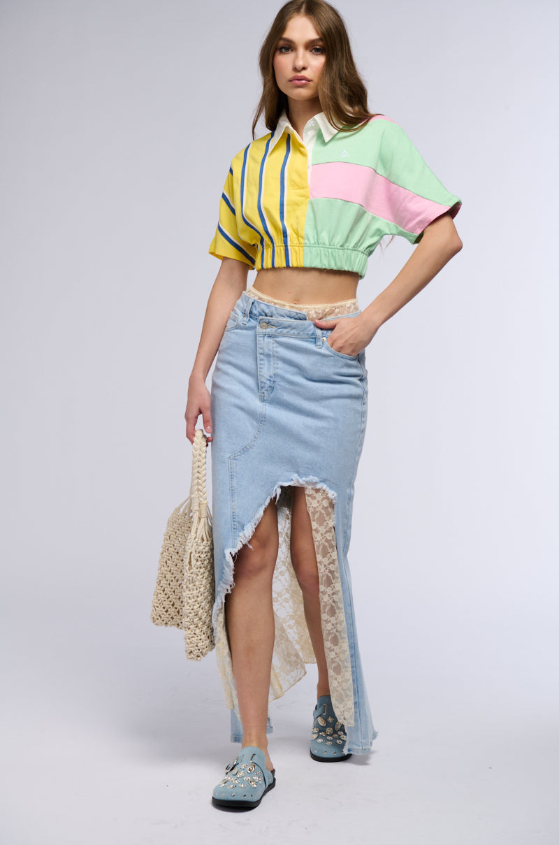 DONT LOOK BACK CROP COLLARED TEE