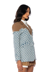 DON'T TRY ME DISTRESSED DENIM BLAZER