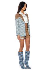 DON'T TRY ME DISTRESSED DENIM BLAZER