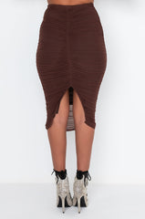 DRAMA FREE CINCHED MESH MIDI SKIRT