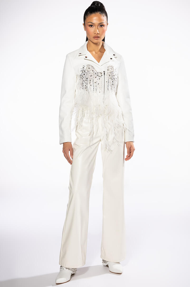 AKIRA BIRTHDAY HAND BEADED MOTO JACKET