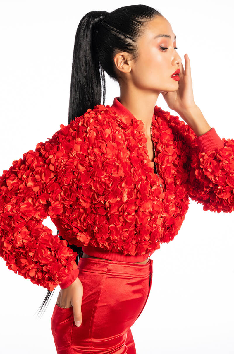 EN ROSE 3D FLORAL VARSITY BOMBER