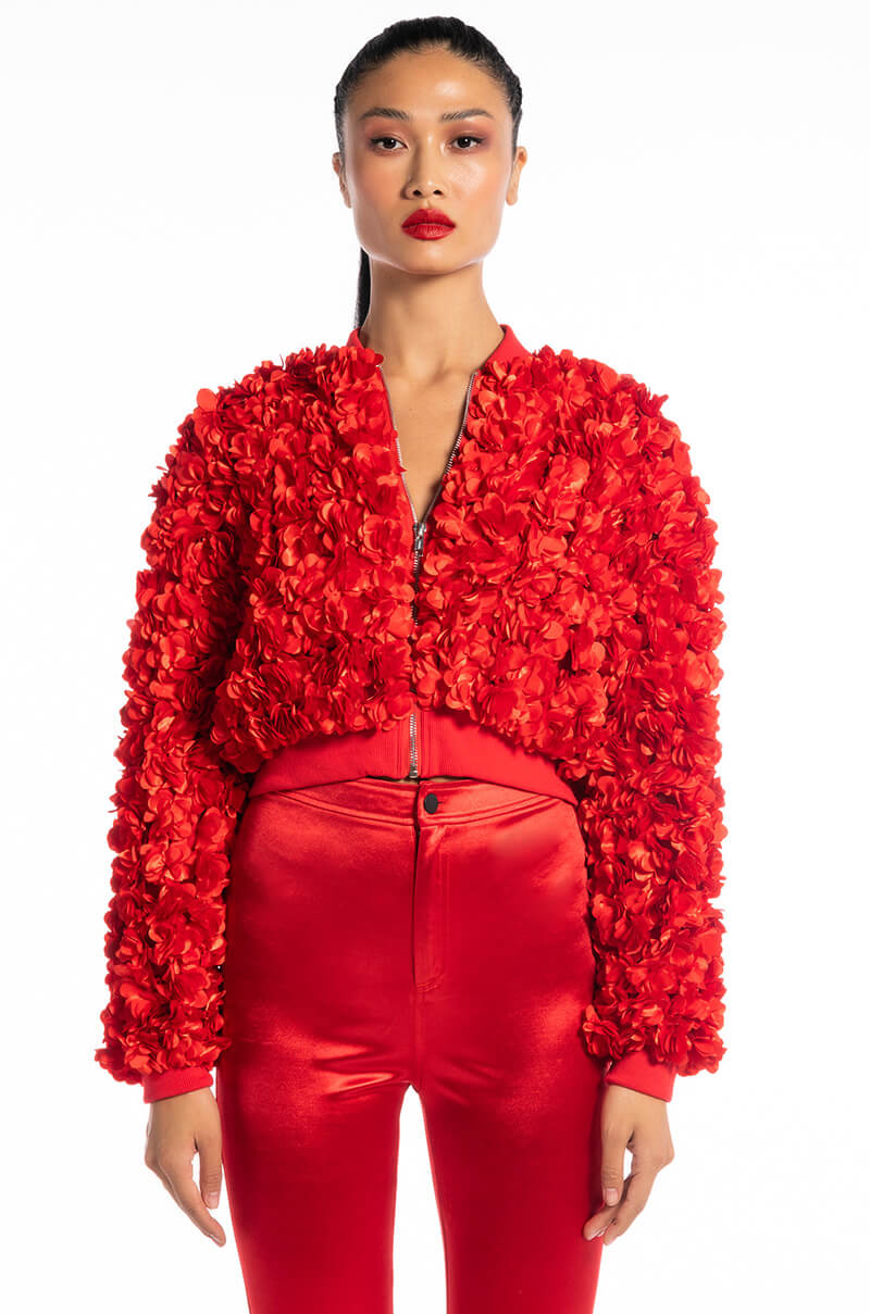 EN ROSE 3D FLORAL VARSITY BOMBER